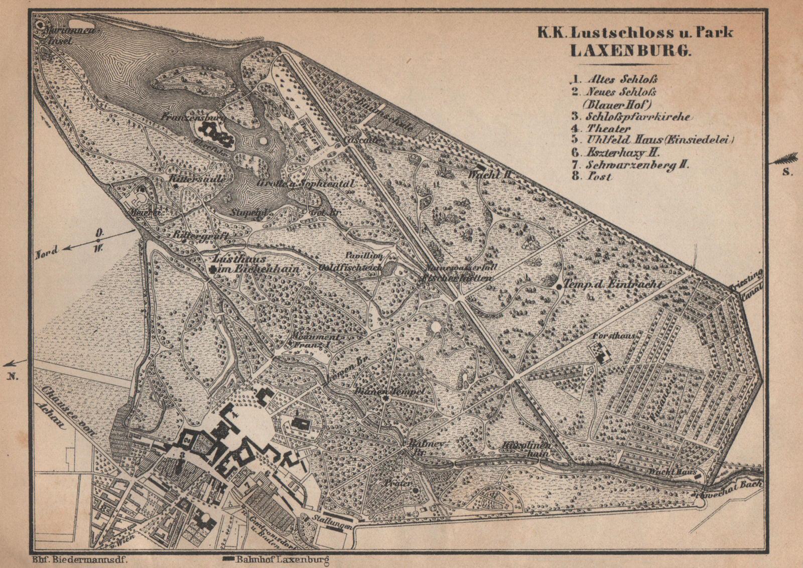 LUSTSCHLOSS & PARK LAXENBURG. Castle. Austria Österreich karte 1905 old map